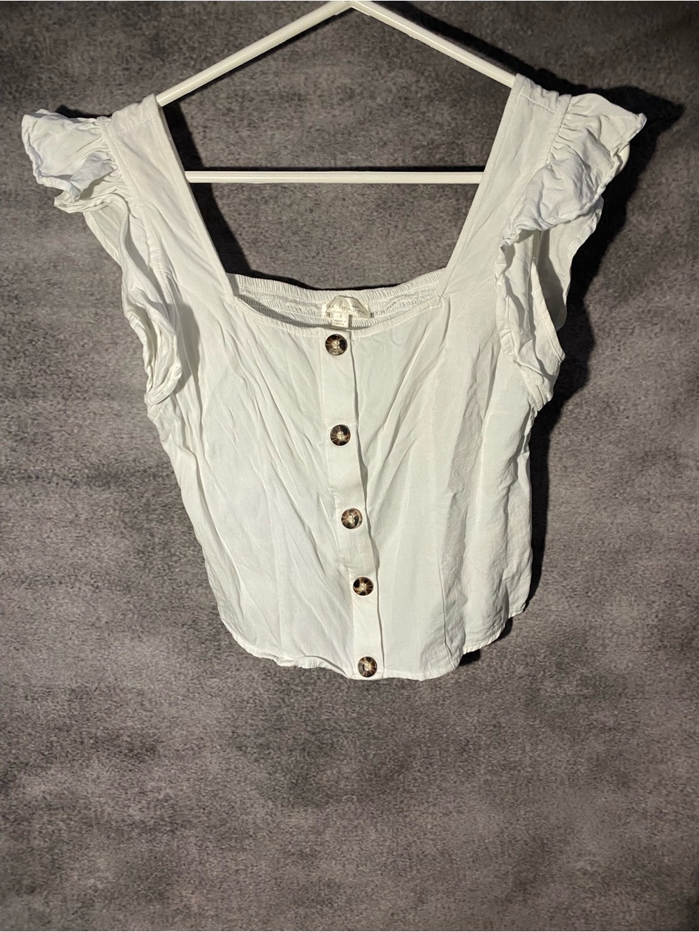 Nine Britton Women Small White Crop Top Square Neck Flutter Sleeve